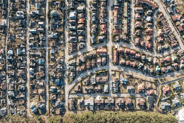 an aerial view of a neighborhood